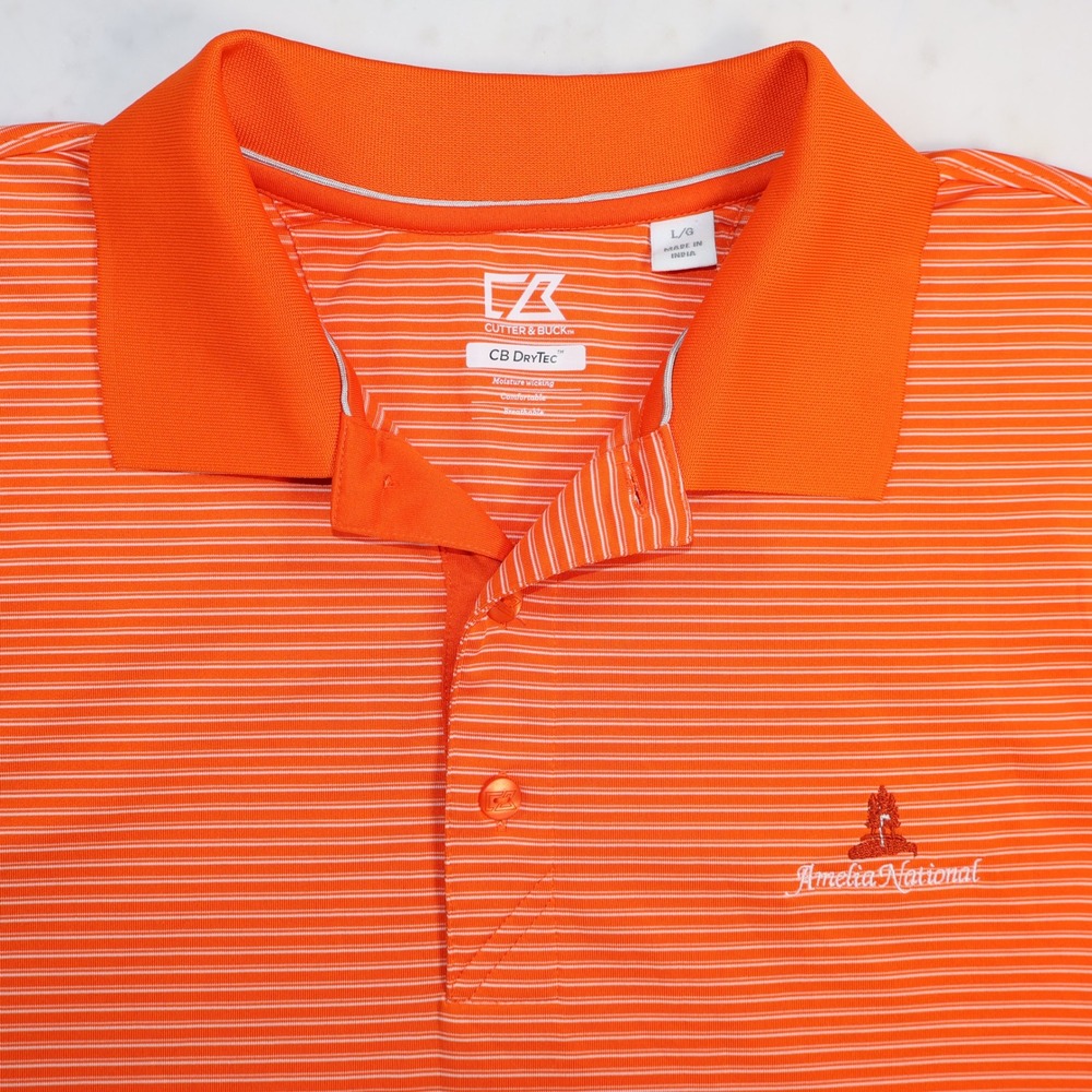 Cutter & Buck Mens Orange Striped Amelia National Polo Shirt Size L